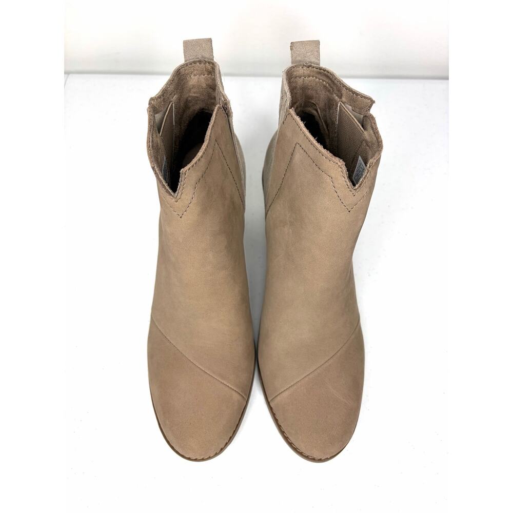 TOMS Women's Kelsey Wedge Bootie Taupe Gray Leather Sz 8.5 Boho Festival Neutral